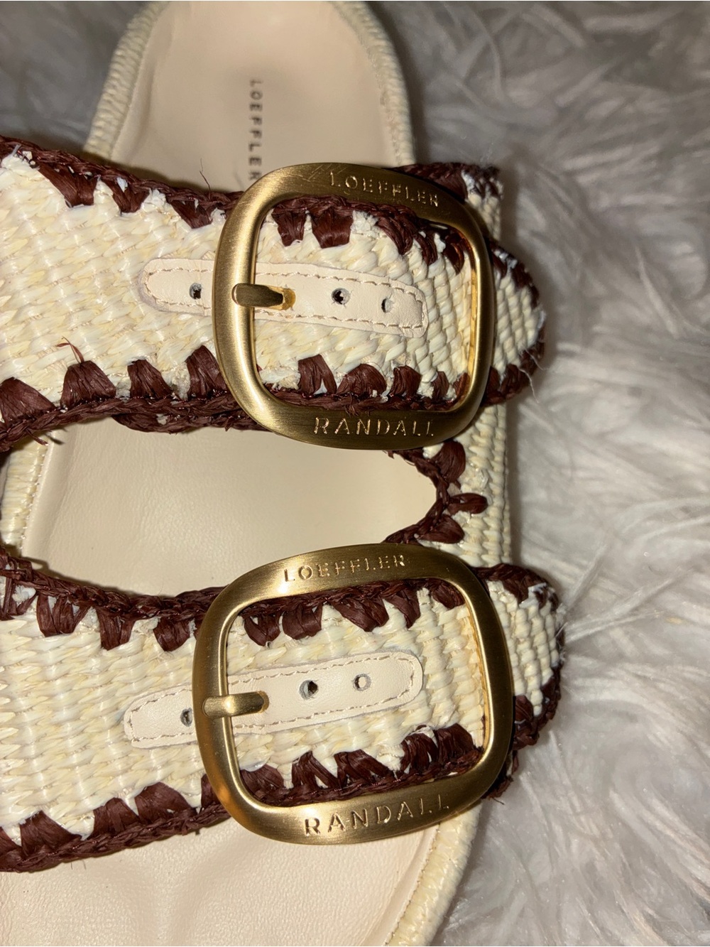 NEW LOEFFLER RANDALL Natural and Dark Brown Straw Theo Two Band Sandal Sz 7 - Picture 6 of 9